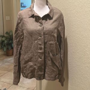 Gold Hawk Women's S Linen Shirt Jacket Taupe Beige Natural Lagenlook Earthy Boho